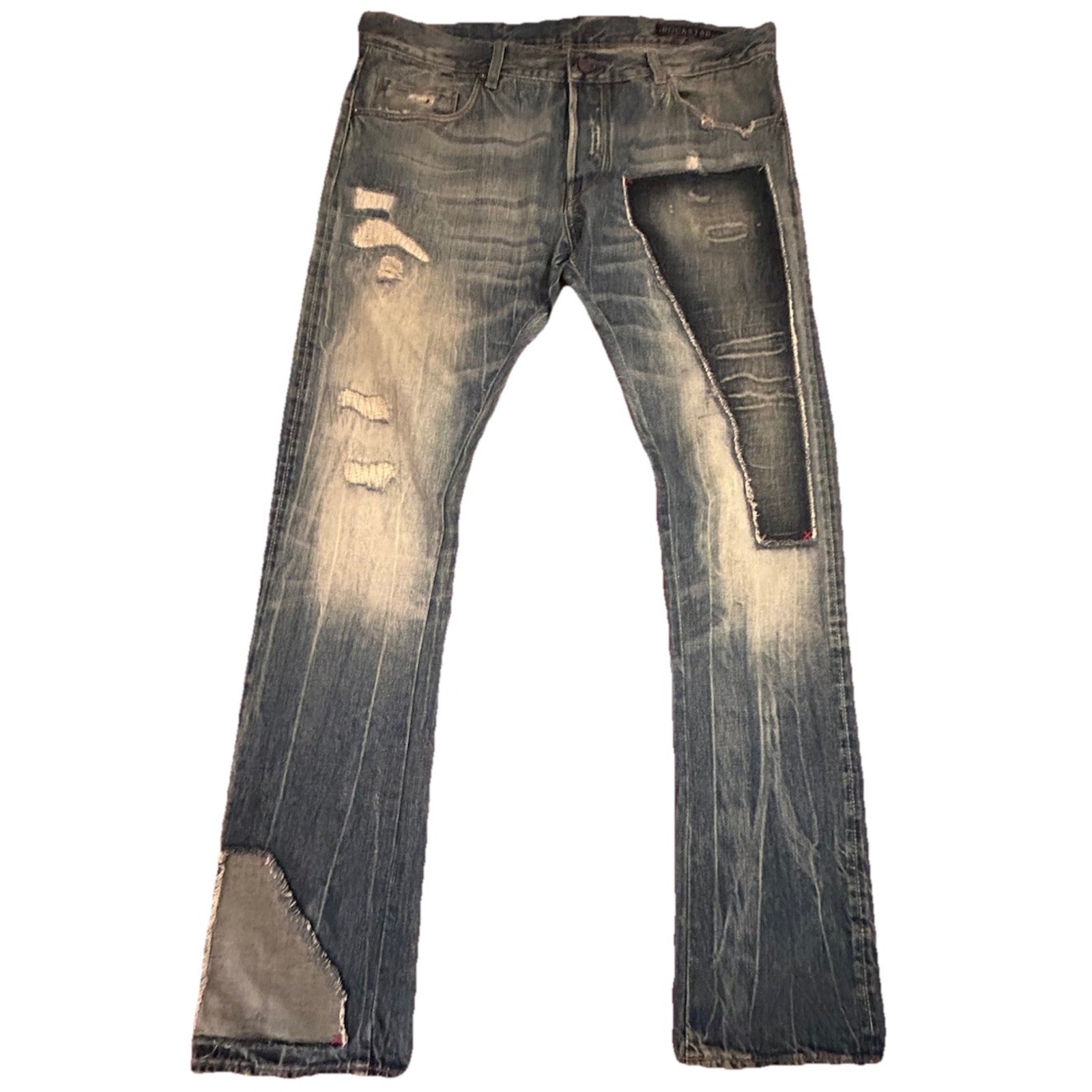 Men’s Straight Patchwork Distressed Blue Jeans